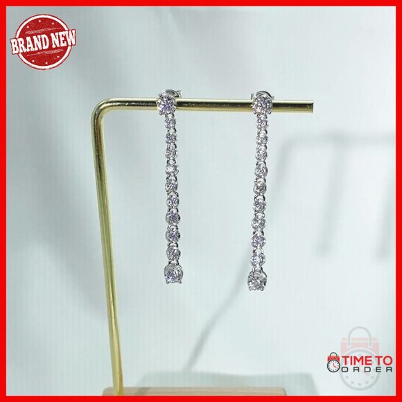 Sterling Silver Moissanite Dangle Earrings 1.8 Inch Linear Drop